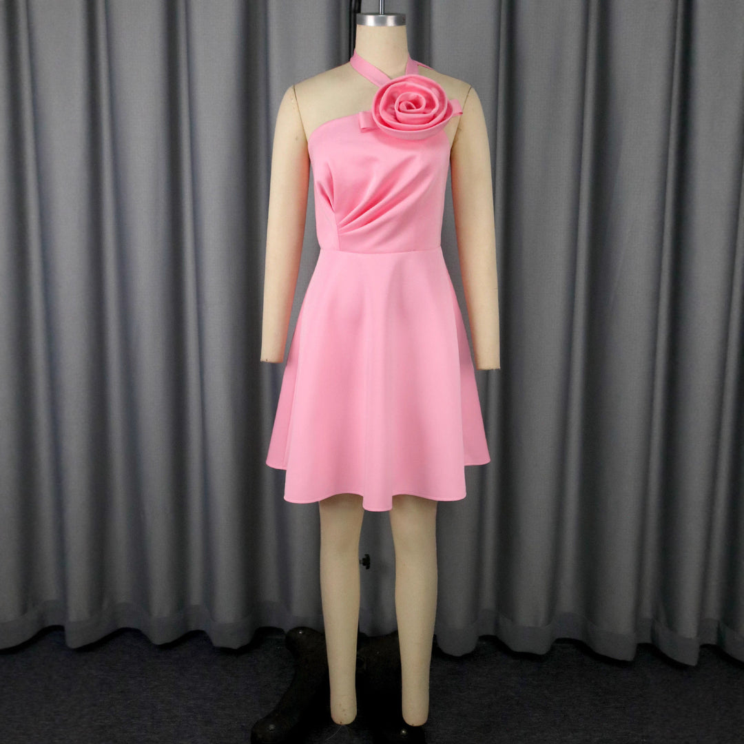 Damen elegantes Midikleid mit floraler Applikation und asymmetrischem Bund Echo Archiv