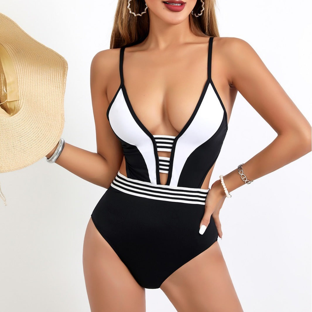 Damen Sportlicher Einteiler Badeanzug mit tiefem V-Ausschnitt und seitlichen Cut-Outs Echo Archiv