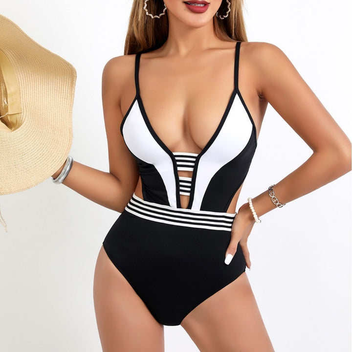Damen Sportlicher Einteiler Badeanzug mit tiefem V-Ausschnitt und seitlichen Cut-Outs Echo Archiv