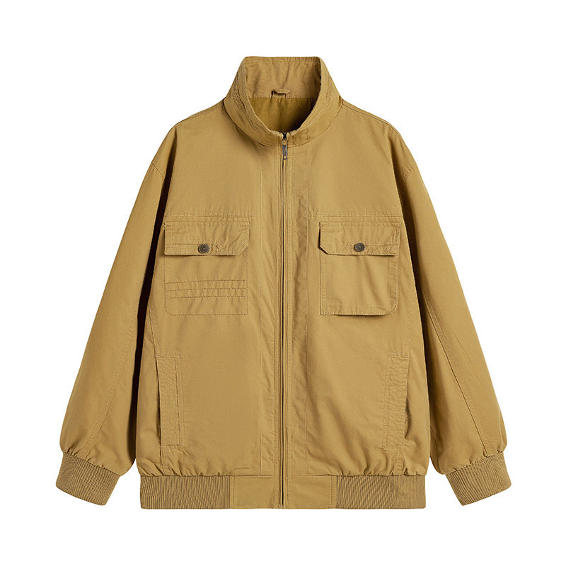 Herren Locker geschnittene Canvas-Überwurfjacke mit Stehkragen und aufgesetzten Pattentaschen Echo Archiv