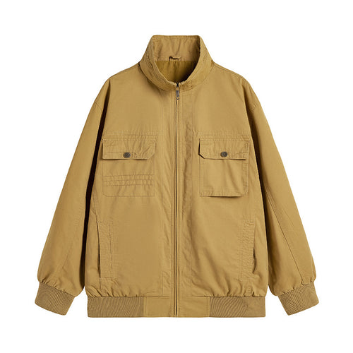 Herren Locker geschnittene Canvas-Überwurfjacke mit Stehkragen und aufgesetzten Pattentaschen Echo Archiv