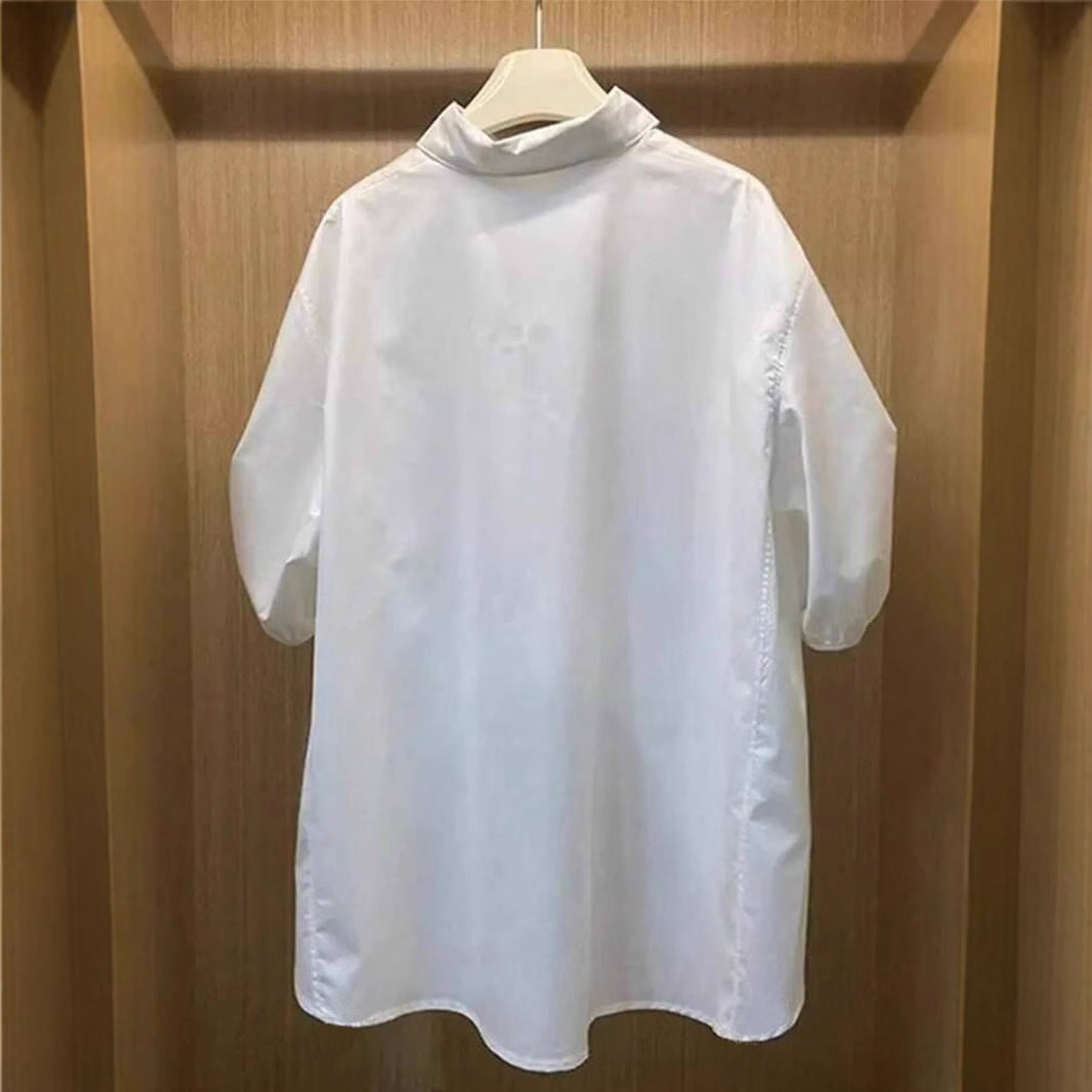 Damen Oversize-Bluse mit dramatischem Drapé-Rücken und Puffärmeln – Avérine