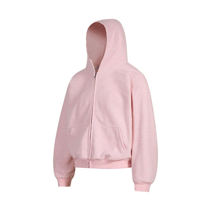 Damen Kurz geschnittene Kapuzen-Sweatjacke mit kurzem Bund, Streifenstruktur und Reißverschluss Echoarchiv