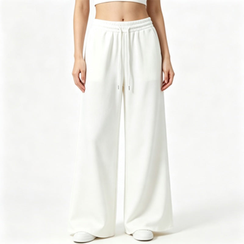 Damen weite High-Waist Loungehose mit elastischem Bund, Kordelzug und fließendem Jersey – Avélisse