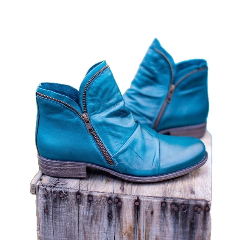 Damen Slouch‑AnklEcho Archivoots aus Leder mit seitlichem Reißverschluss und niedrigem Blockabsatz – Varelle