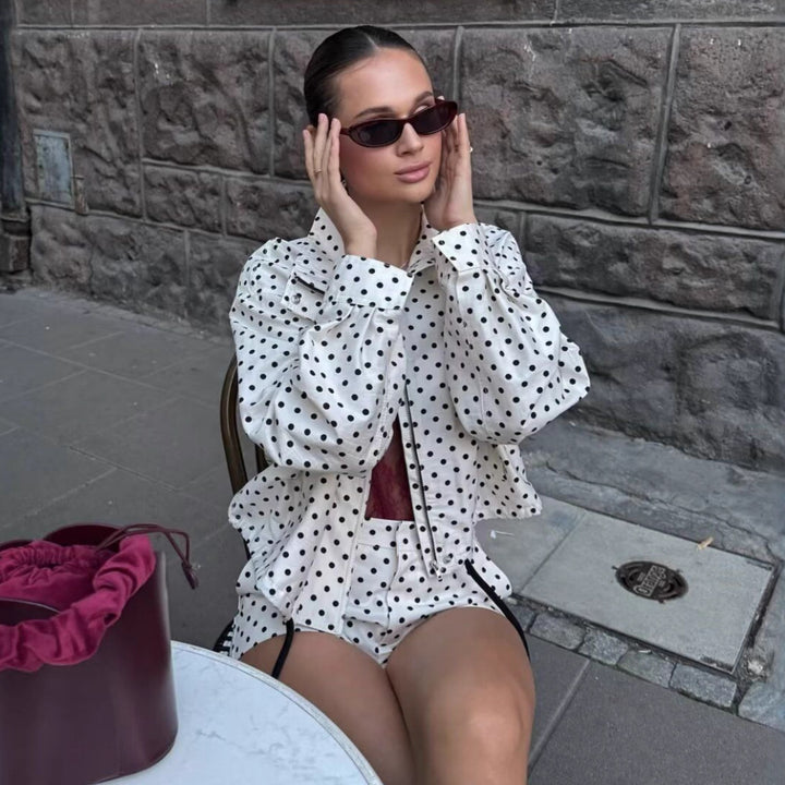 Damen nan weite High-Waist Schlaghose mit Punkteprint und elastischem Bund Echo Archiv