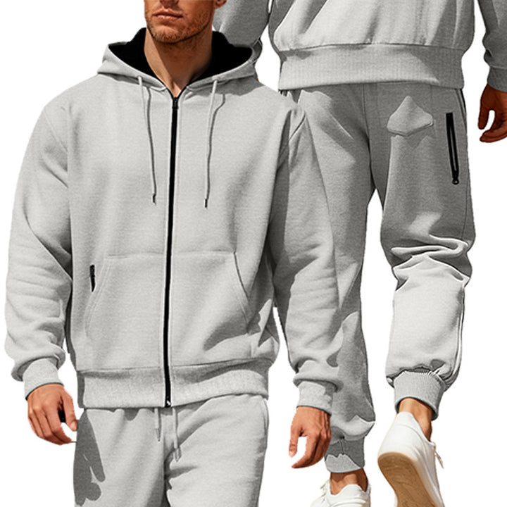 Herren nan Kapuzensweat-Set mit durchgehendem Reißverschluss, Kängurutasche und konischer Jogginghose mit Reißverschlusstaschen Echo Archiv