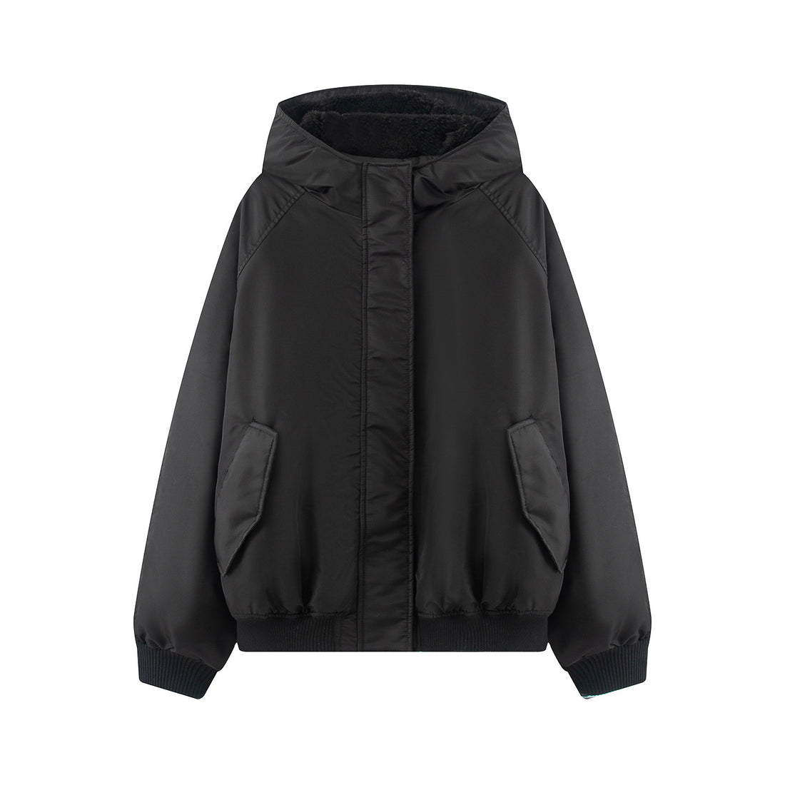 Damen wattierte Kapuzenjacke mit Teddyfutter, verdeckter Reißverschluss und Rippbündchen – Célinea