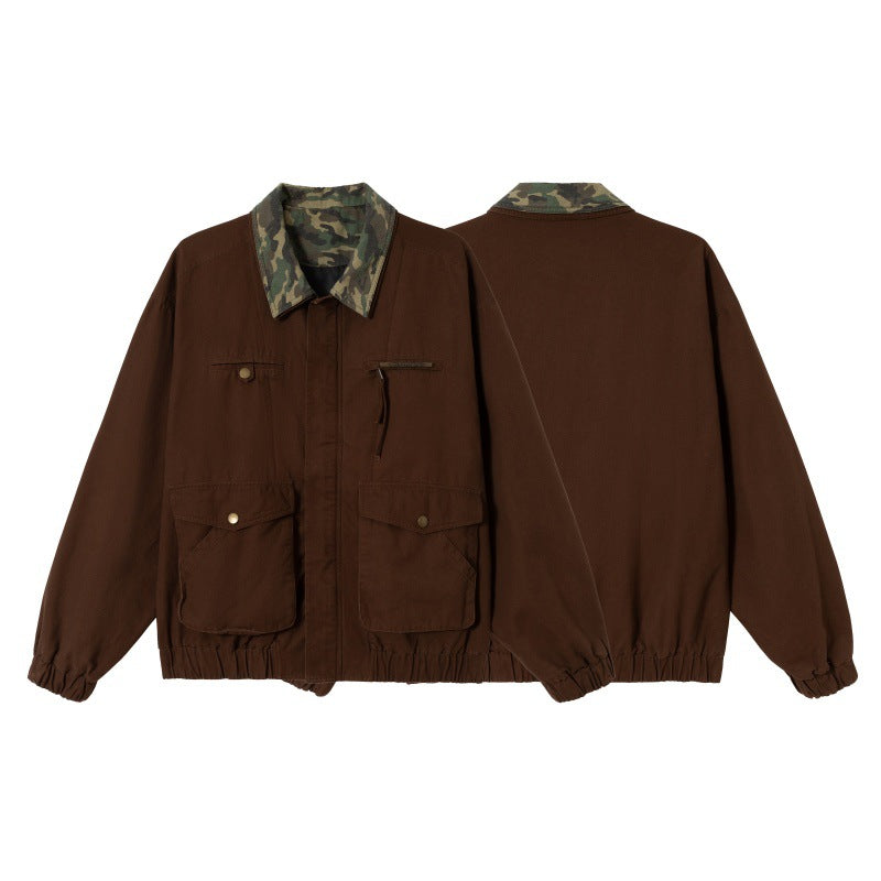 Herren Boxy-Fieldblouson mit Camouflage-Kragen, Pattentaschen und elastischem Saum Echoarchiv