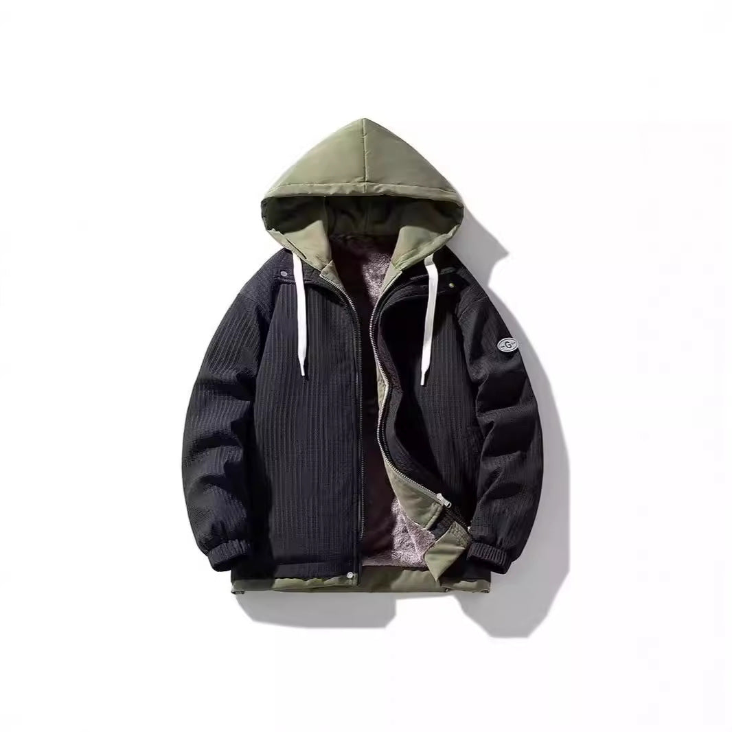 Herren Zweilagige Kapuzenjacke mit Fleece-Innenfutter und Allover-Sketch-Print – Taviero
