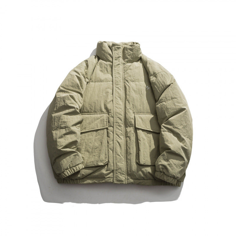 Unisex Oversize wattierte Steppjacke mit hohem Stehkragen, großen Pattentaschen und Crinkle-Effekt Echo Archiv