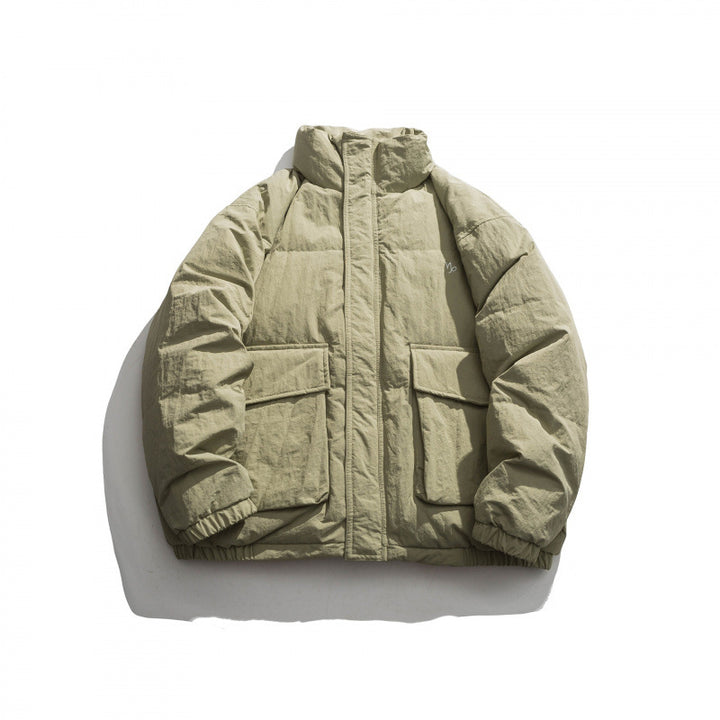 Unisex Oversize wattierte Steppjacke mit hohem Stehkragen, großen Pattentaschen und Crinkle-Effekt Echo Archiv