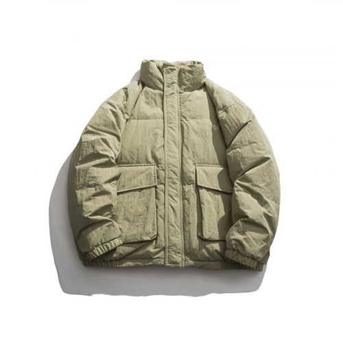 Unisex Oversize wattierte Steppjacke mit hohem Stehkragen, großen Pattentaschen und Crinkle-Effekt Echo Archiv