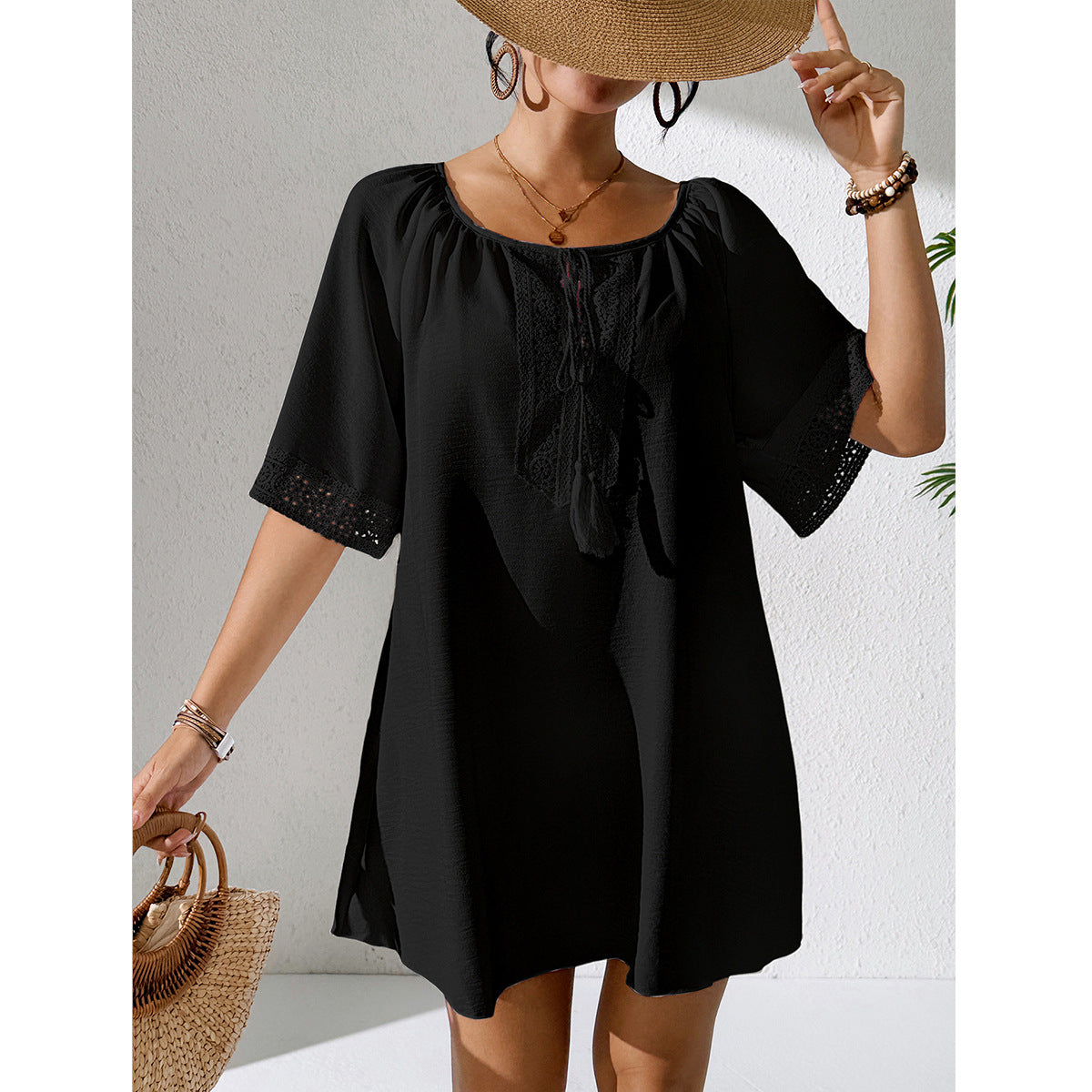 Damen luftiges Strandkleid mit verzierten Ärmeln Echo Archiv