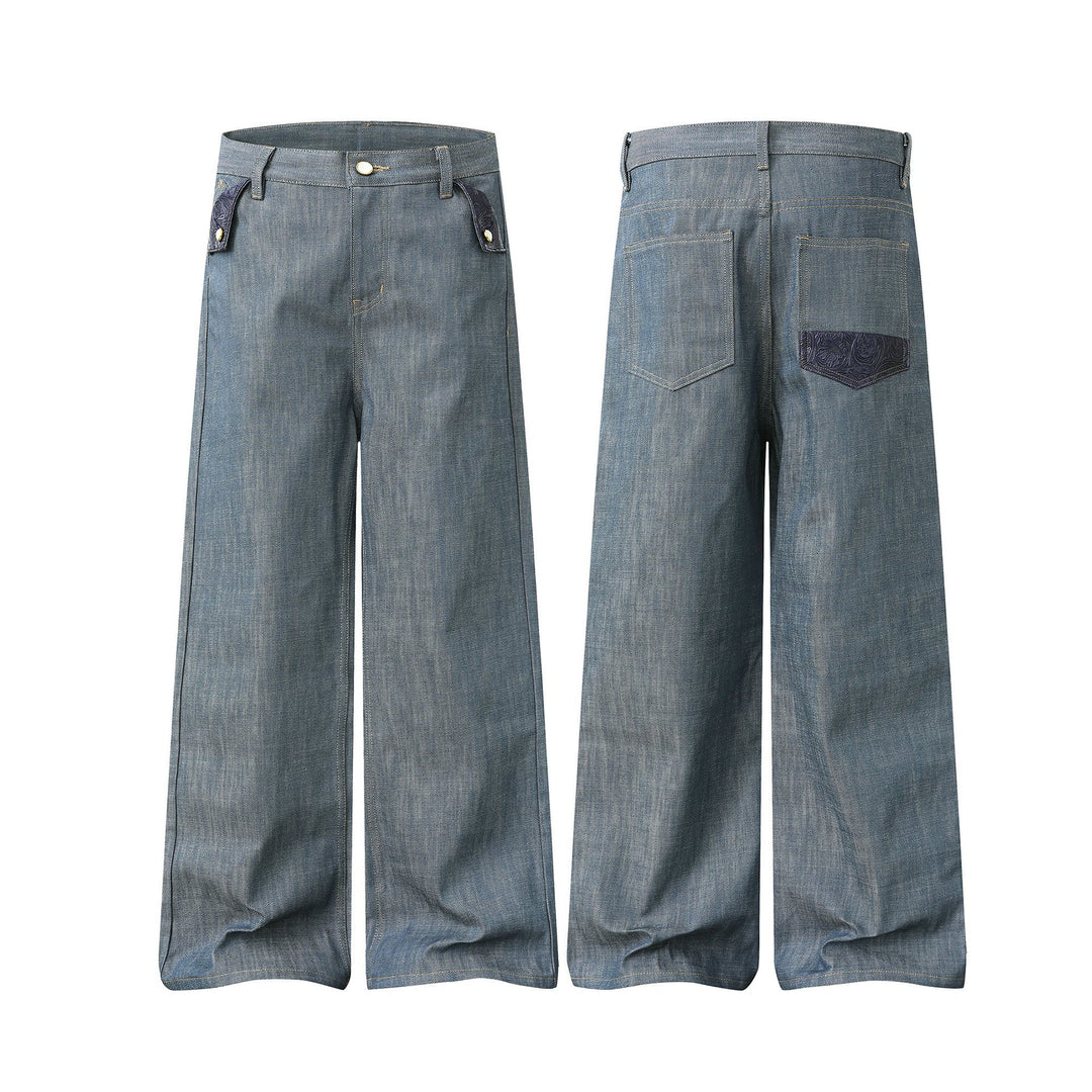 Damen Hochtaillierte weite Jeanshose mit dekorativen Pattentaschen und geradem Bein Echoarchiv