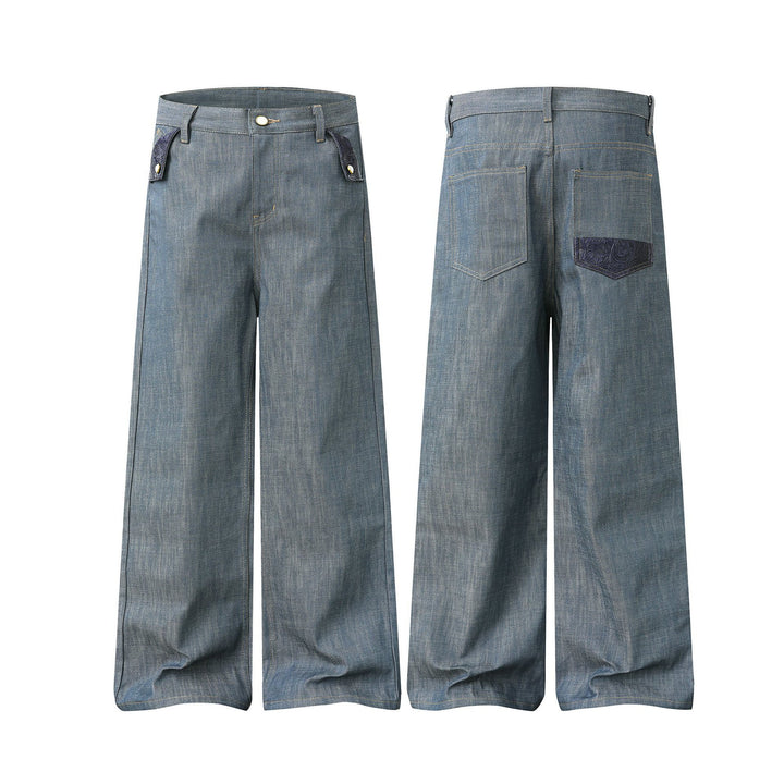Damen Hochtaillierte weite Jeanshose mit dekorativen Pattentaschen und geradem Bein Echoarchiv