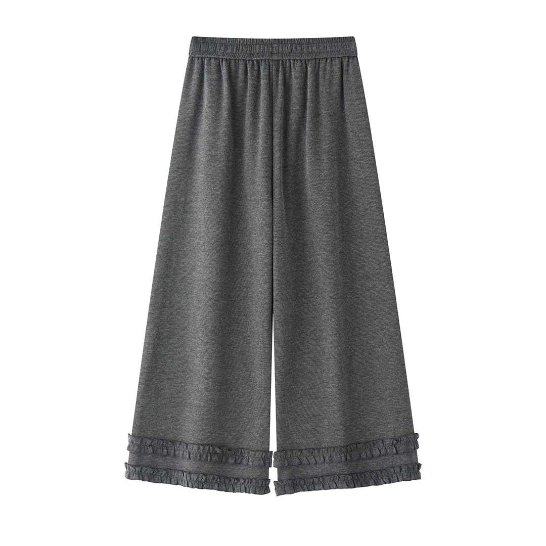 Damen Weite Loungewear-Hose mit Elastbund, Tunnelzug und Volant-Detail Echoarchiv