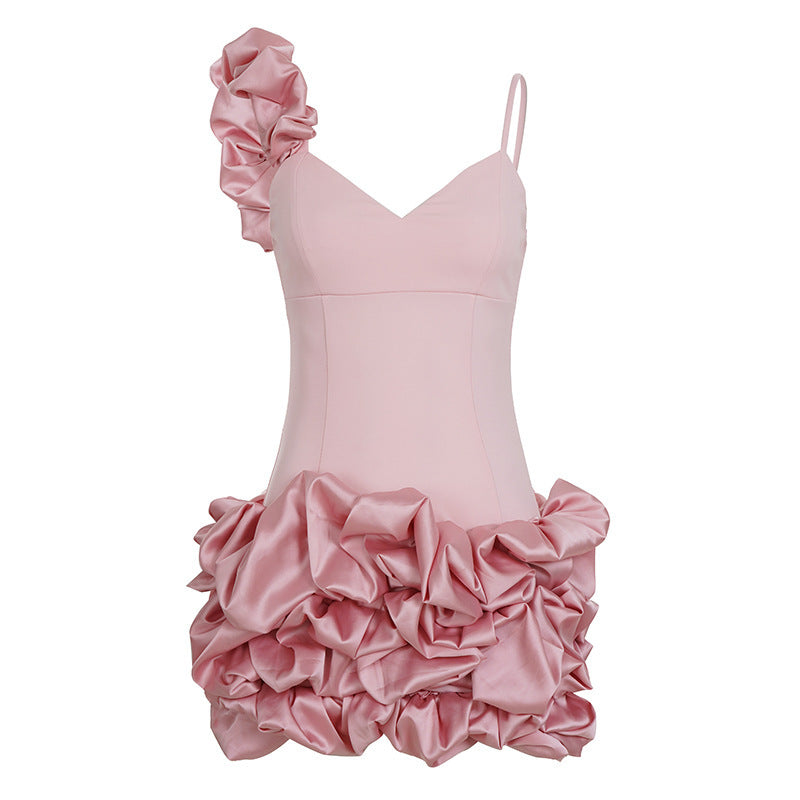 Damen Minikleid mit voluminösen Rüschendetails und einseitigen Träger Echo Archiv