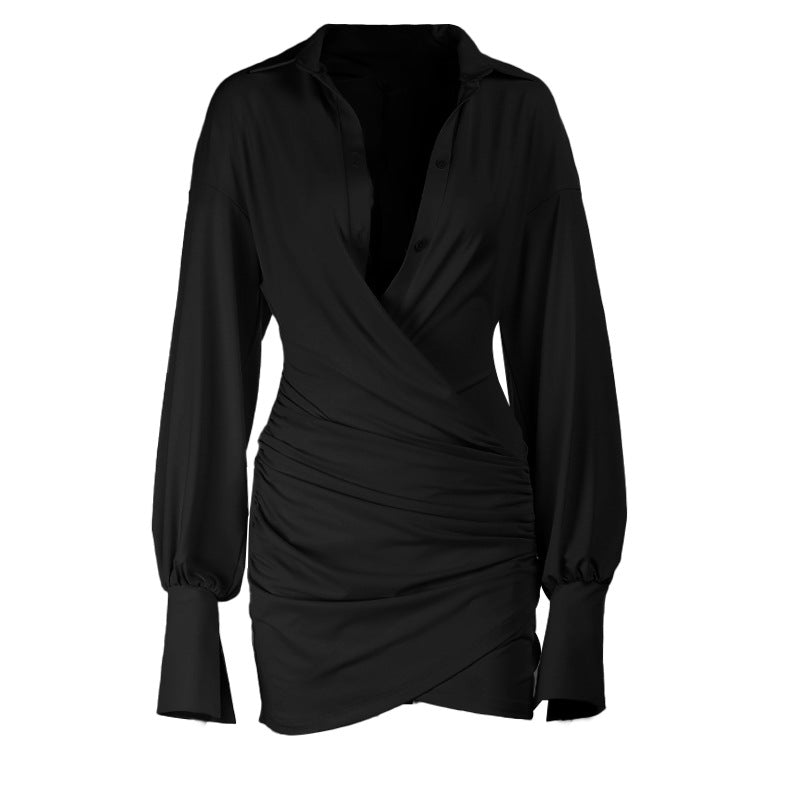Damen schickes Wickelkleid mit tiefem V-Ausschnitt und langen Ärmeln Echo Archiv