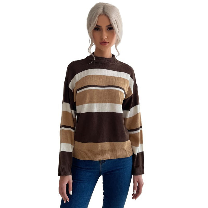 Damen Langärmliger Ringel-Feinstrickpullover mit kurzem Stehkragen und legerer Silhouette Echoarchiv