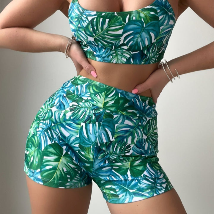 Damen Crop-Top und High-Waist Shorts Set Echo Archiv