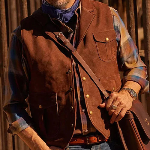 Herren Premium Wildlederweste mit funktionalen Taschen und klassischem Schnitt Echoarchiv