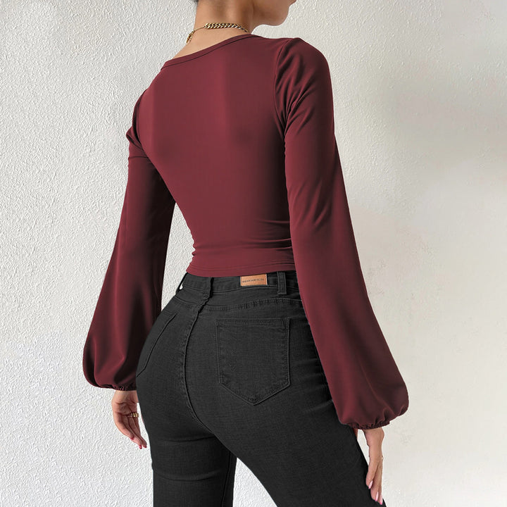 Damen formgebendes Cropped-Top mit quadratischem Ausschnitt und Ballonärmeln – Avérine