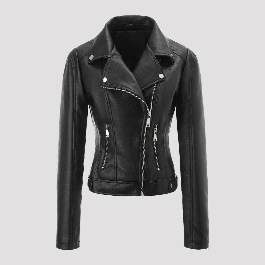 Damen Stylish Cropped Lederjacke – Velloura