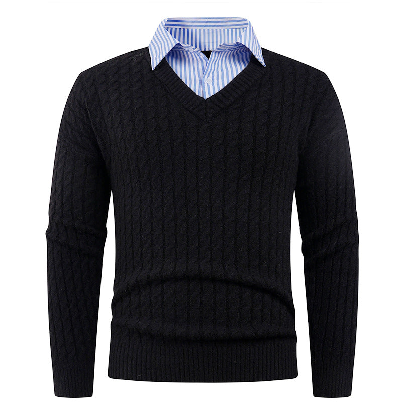 Herren Eleganter Strickpullover mit V-Ausschnitt und feiner Struktur Echoarchiv