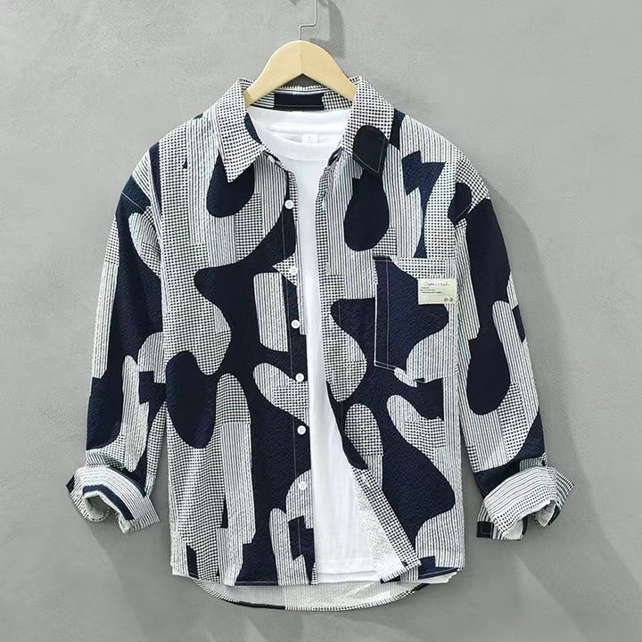 Herren Oversize-Hemd mit abstraktem Camouflage-Print und Brusttasche – Arvello