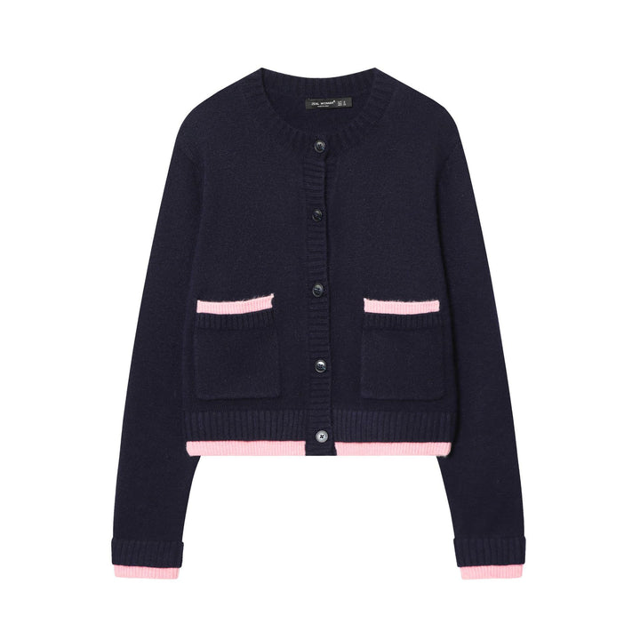 Damen gekürzte Strickjacke mit Knopfleiste, Rippenbündchen und dekorativen Taschen – Veloura