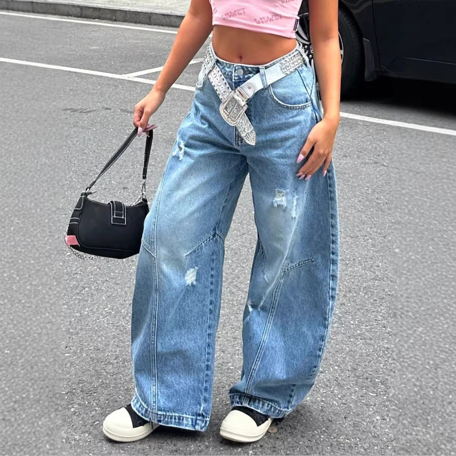 Damen Baggy-Denimhose mit markanten Nahtpaneelen und extra weitem Wide‑Leg Echo Archiv
