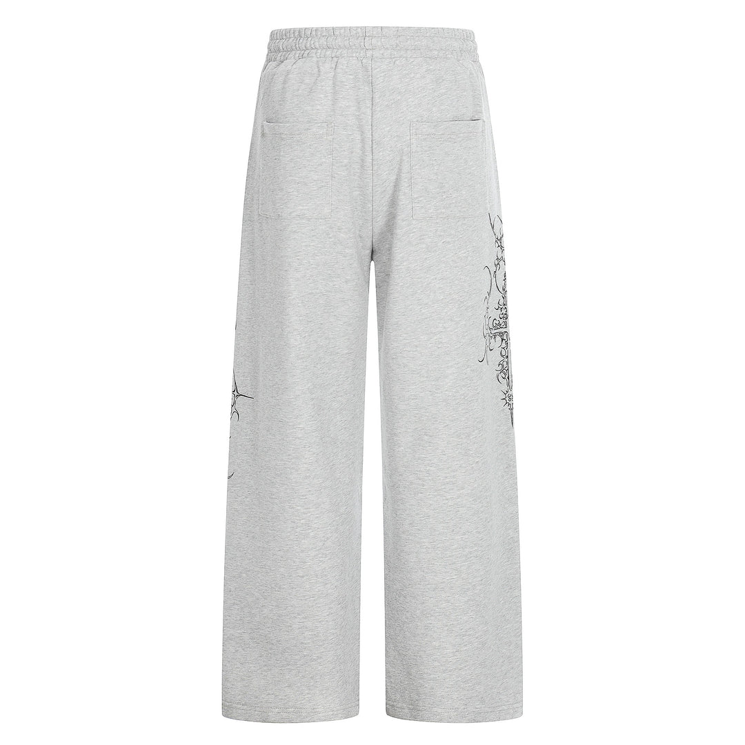 Damen Weite Sweatpants mit Tunnelzug, Ziernieten und grafischem Print Echoarchiv