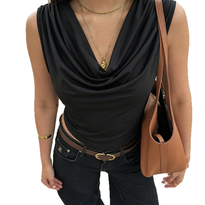 Damen elegantes Cowl Neck Tanktop mit feinen Perlenverzierungen Echo Archiv