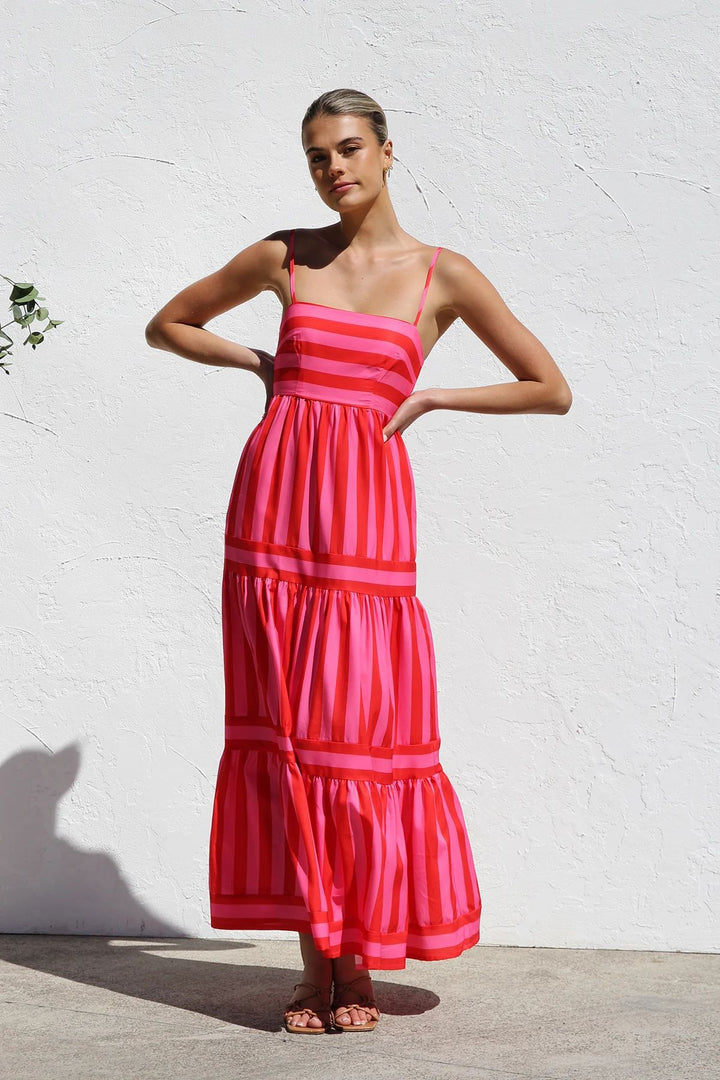 Damen Maxikleid mit Streifenmuster und fließendem Rock Echo Archiv