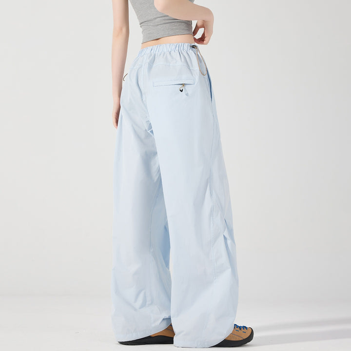 Damen Weite Nylon-Baggyhose mit elastischem Tunnelzugbund & Utility‑Taschen Echoarchiv