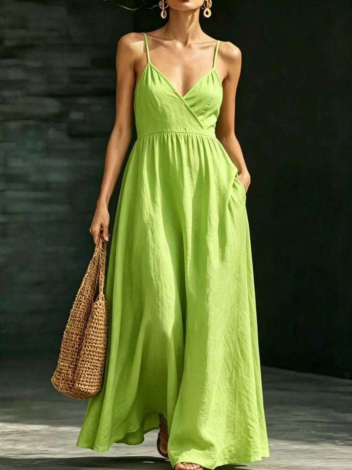 Echoarchiv Damen Sommerkleid Midikleid Spaghettiträger V-Ausschnitt