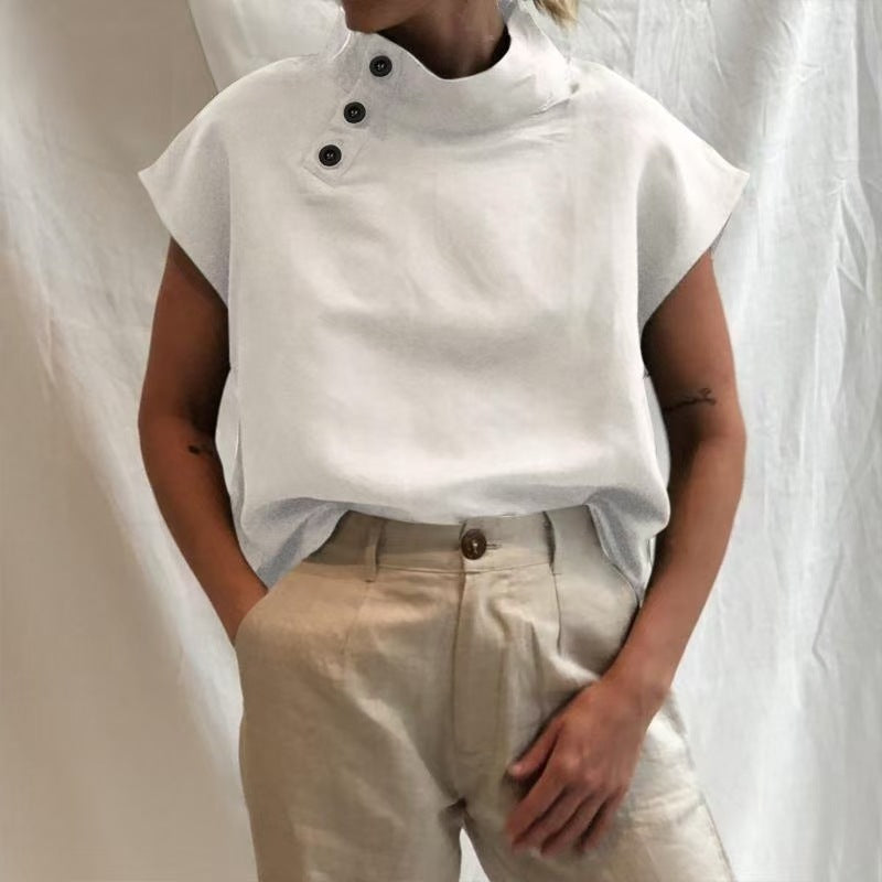 Damen moderne Bluse mit Stehkragen und eleganten Knopfdetails Echo Archiv