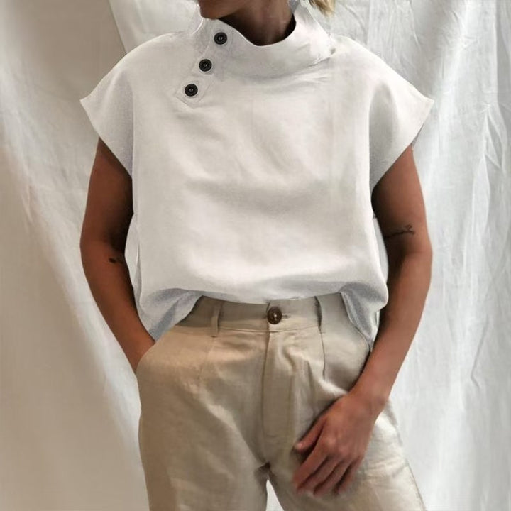 Damen moderne Bluse mit Stehkragen und eleganten Knopfdetails Echo Archiv