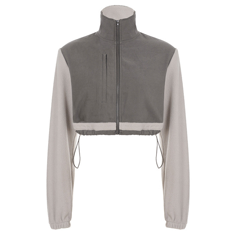 Damen nan kurzes Fleece-Zipjacke mit Stehkragen, Tunnelzugsaum und Brusttasche Echo Archiv