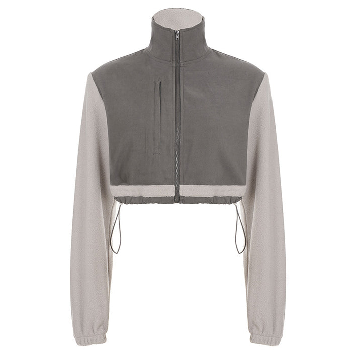 Damen nan kurzes Fleece-Zipjacke mit Stehkragen, Tunnelzugsaum und Brusttasche Echo Archiv