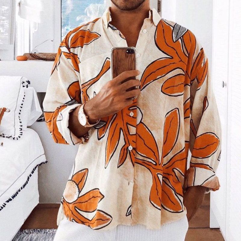Herren Langarmhemd mit floralem Design und hochwertiger Baumwolle Echoarchiv