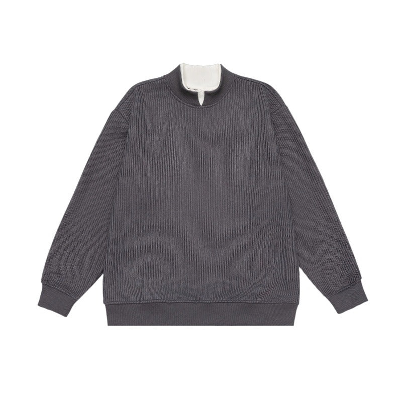 Unisex Feinstrukturiertes Mockneck-Sweatshirt mit Halbzip und eingearbeiteter Hemdblende Echoarchiv