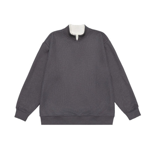 Unisex Feinstrukturiertes Mockneck-Sweatshirt mit Halbzip und eingearbeiteter Hemdblende Echoarchiv
