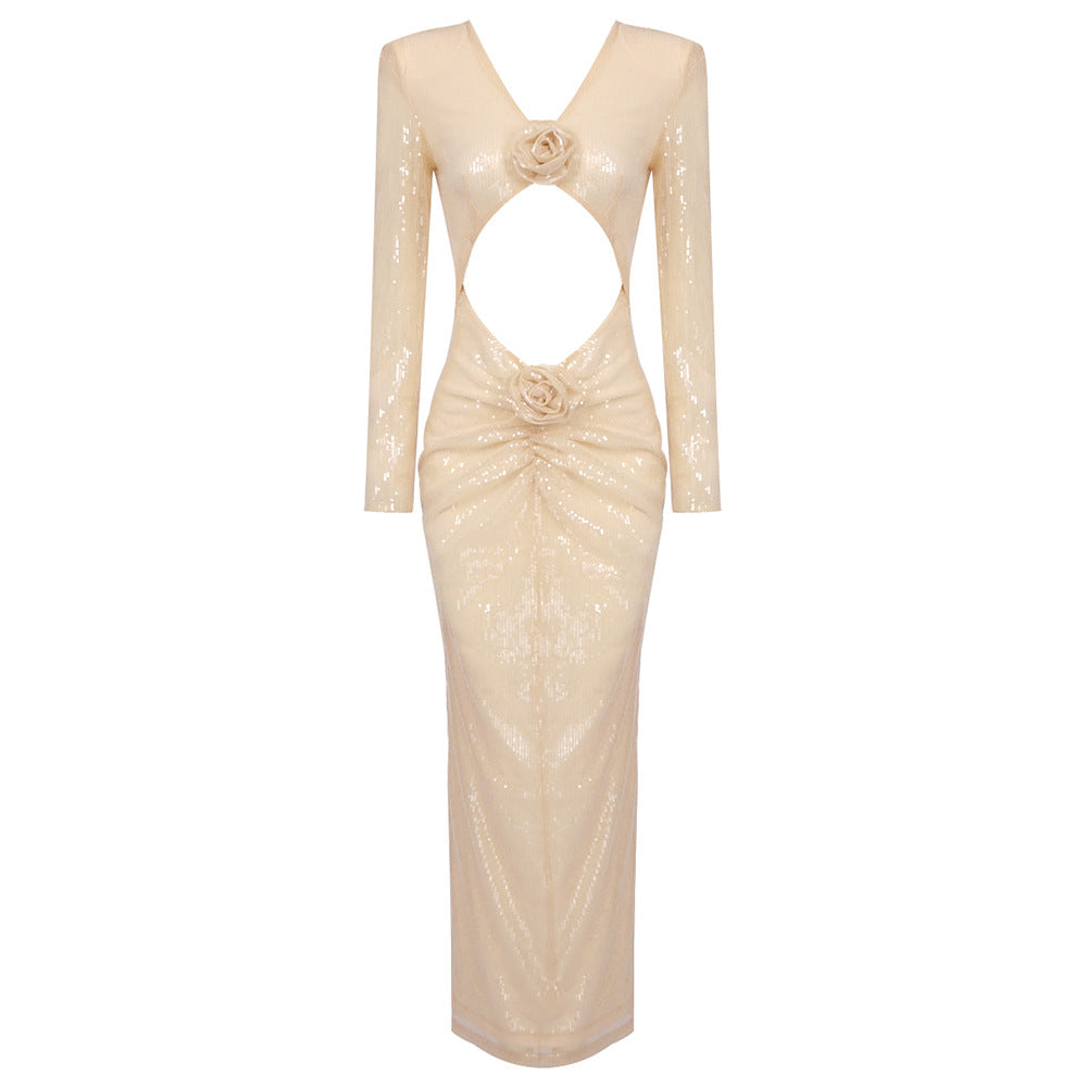 Damen figurumspielendes Abendkleid mit transparenten Cut-Out-Details und edler Rosenapplikation Echo Archiv