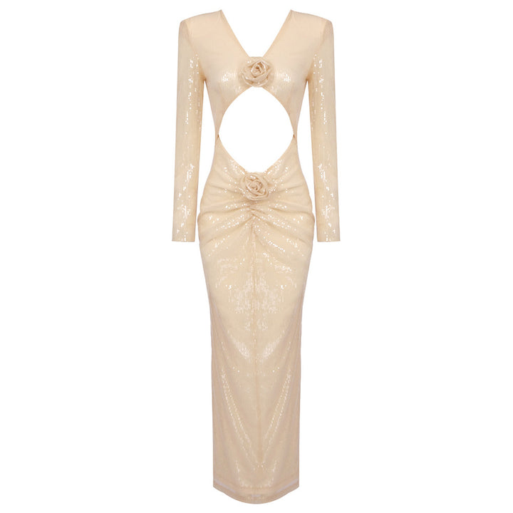 Damen figurumspielendes Abendkleid mit transparenten Cut-Out-Details und edler Rosenapplikation Echo Archiv