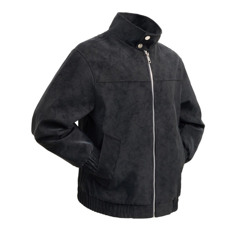 Herren kurz Velours-Imitationsblouson mit hohem Stehkragen, Metallreißverschluss und elastischem Saum – Taviero