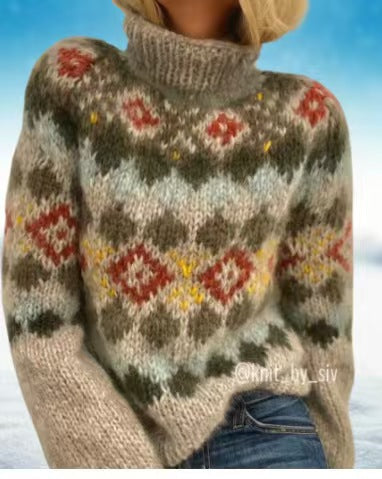 Damen nan kuscheliger Norweger-Strickpullover mit Stehkragen und Oversize-Passform Echo Archiv