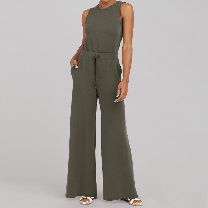 Damen nan ärmelloser Strick-Overall mit weitem Palazzo-Bein, Kordelbund und aufgesetzten Taschen Echo Archiv