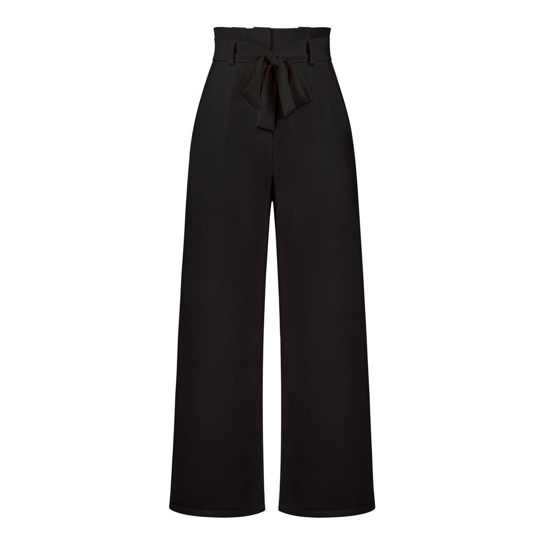 Damen hochtaillierte Paperbag-Hose mit weitem Bein und Taillengürtel – Avérine
